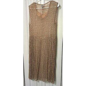 Vintage Papillon Blanc Dress Beige S Sheer Summer Floral Rayon Gathered Lace